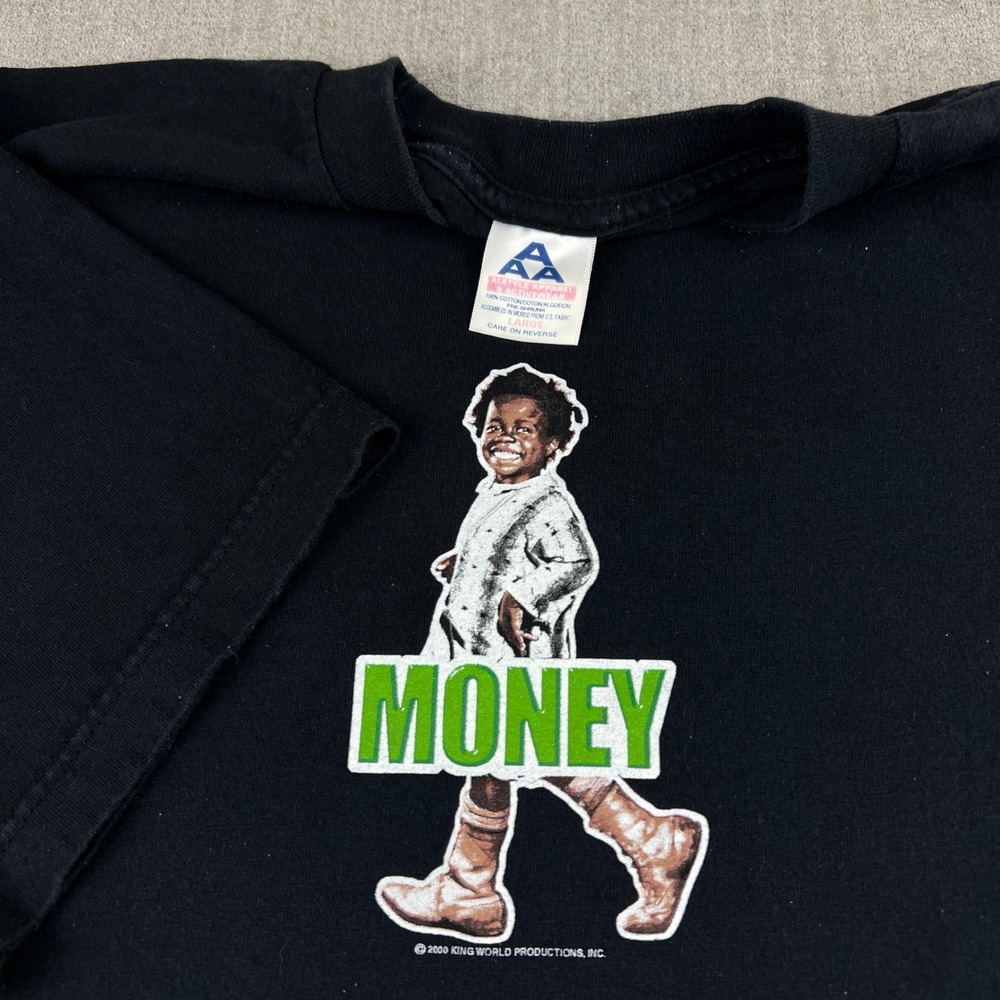 Vintage Buckwheat Money T Shirt Mens Large Black Y2K Little Rascals Movie Promo